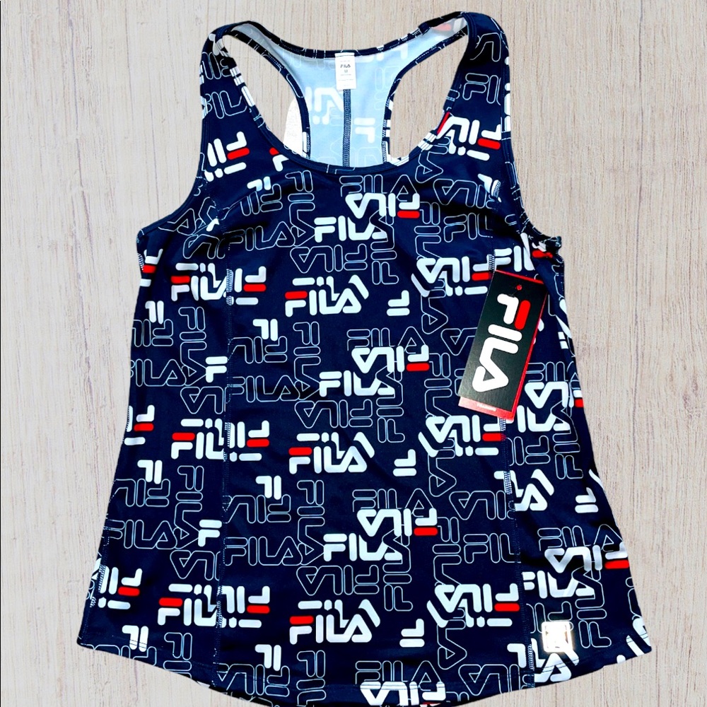 Fila Women’s Performance Racer Tank Top Navy Fila All Over BRAND NEW